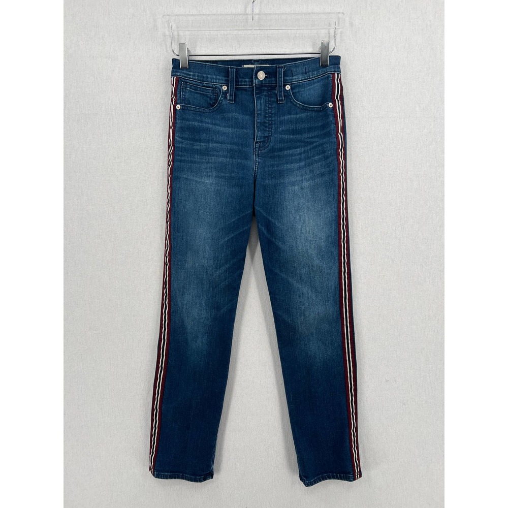 MADEWELL Jeans Womens 27 Blue Stovepipe Tux Ribbon Racer Stripe High Rise - Picture 4 of 12